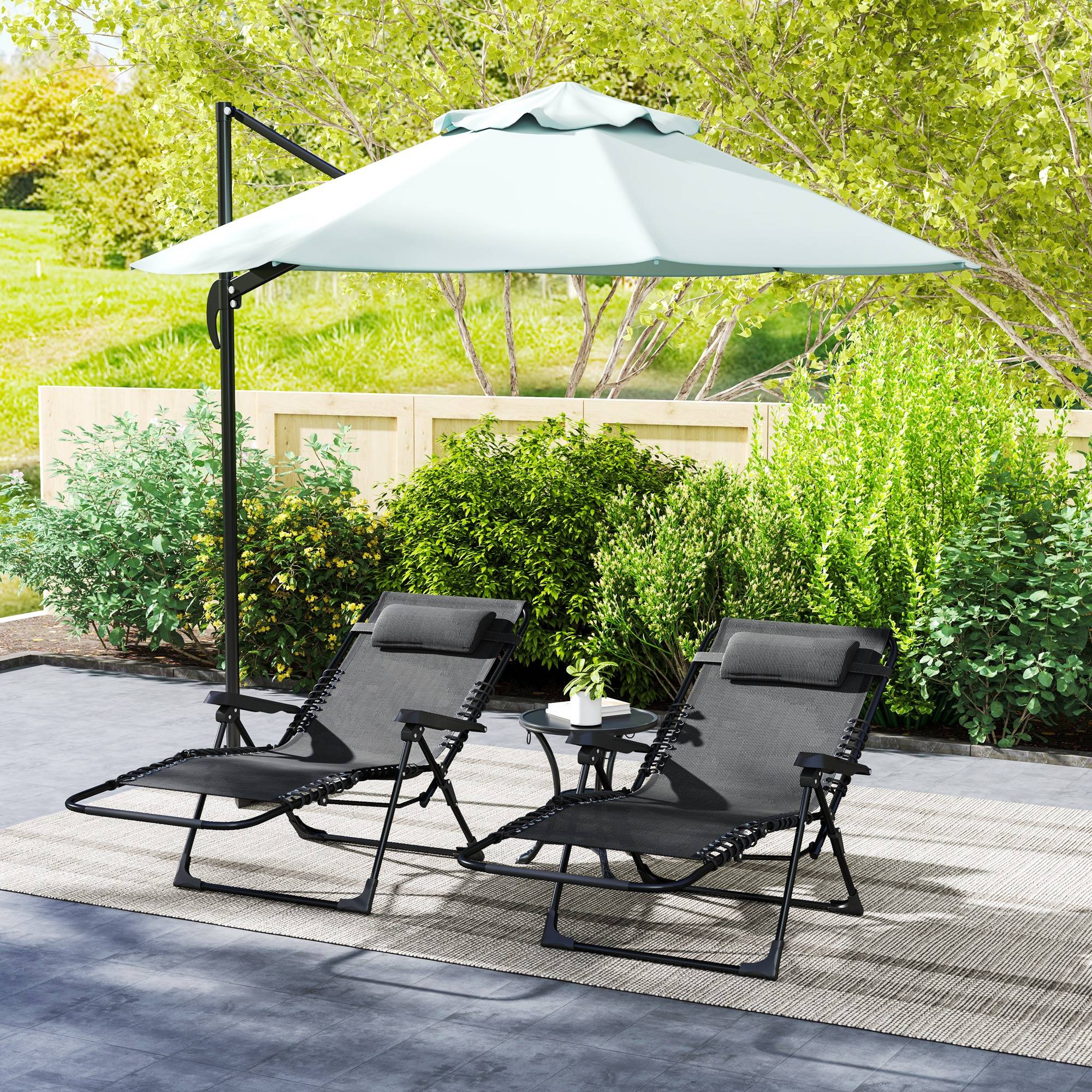 Lot de 2 Chaises Longues Métal Jardin Pliables Inclinables 90x65cm Noir - ComfortXL Outdoor Living - Image 3