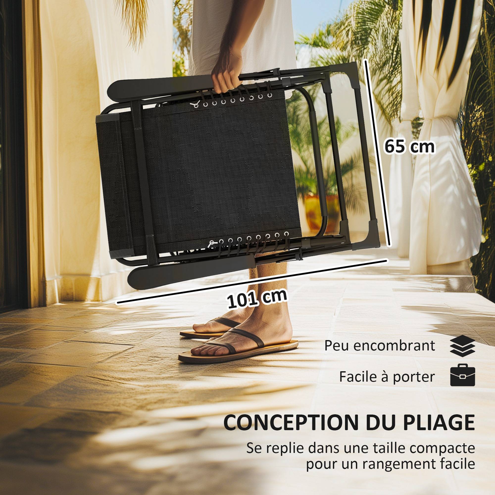 Lot de 2 Chaises Longues Métal Jardin Pliables Inclinables 90x65cm Noir - ComfortXL Outdoor Living - Image 8