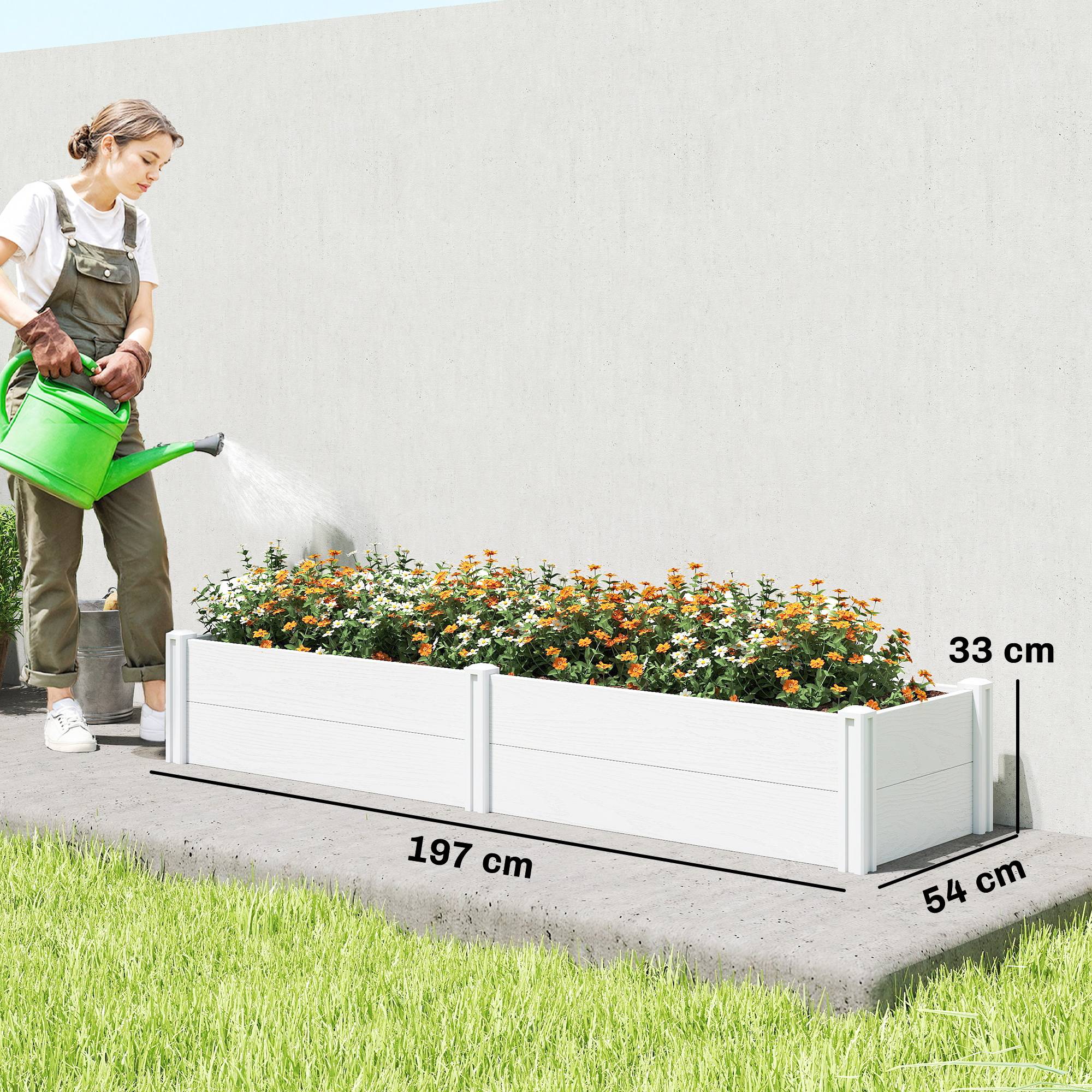 Sans Marque - Hochbeet Kunststoff steckbar Pflanzbeet DIY-Montage Frühbeet 197x54x33 cm Blanc - Image 5