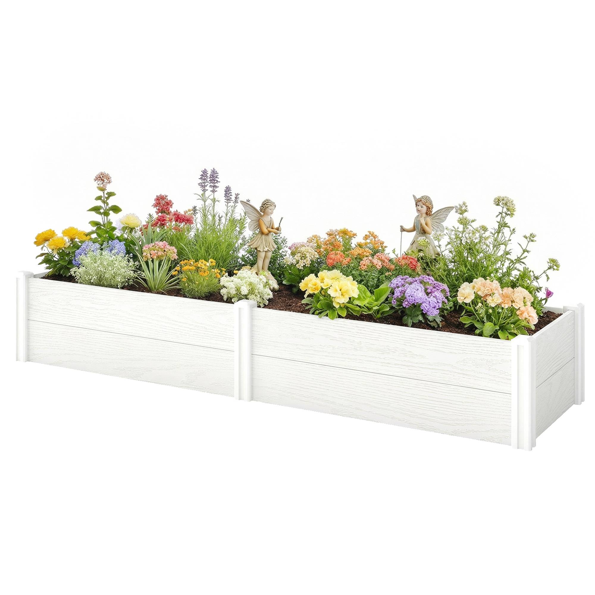 Sans Marque - Hochbeet Kunststoff steckbar Pflanzbeet DIY-Montage Frühbeet 197x54x33 cm Blanc - Image 2