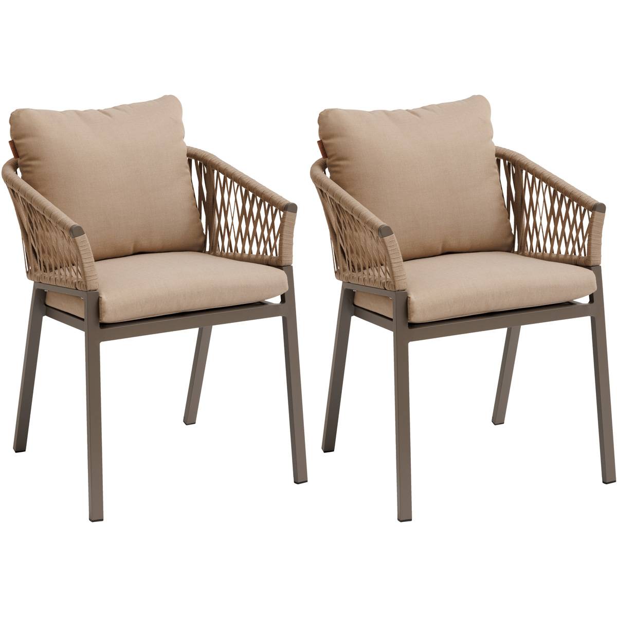 Hesperide - Lot de 2 fauteuils de jardin "Oriengo" miel & praline en aluminium et mailles tressées Hespéride - Image 6