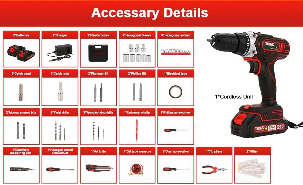 Perceuse Visseuse Sans Fil 21V Pour Batterie Makita 2x2.0Ah Batteries,45 Nm Visseuse Devisseuse Sans Fil,25+1 Réglages de Couple,2 Vitesses,46 - Image 3