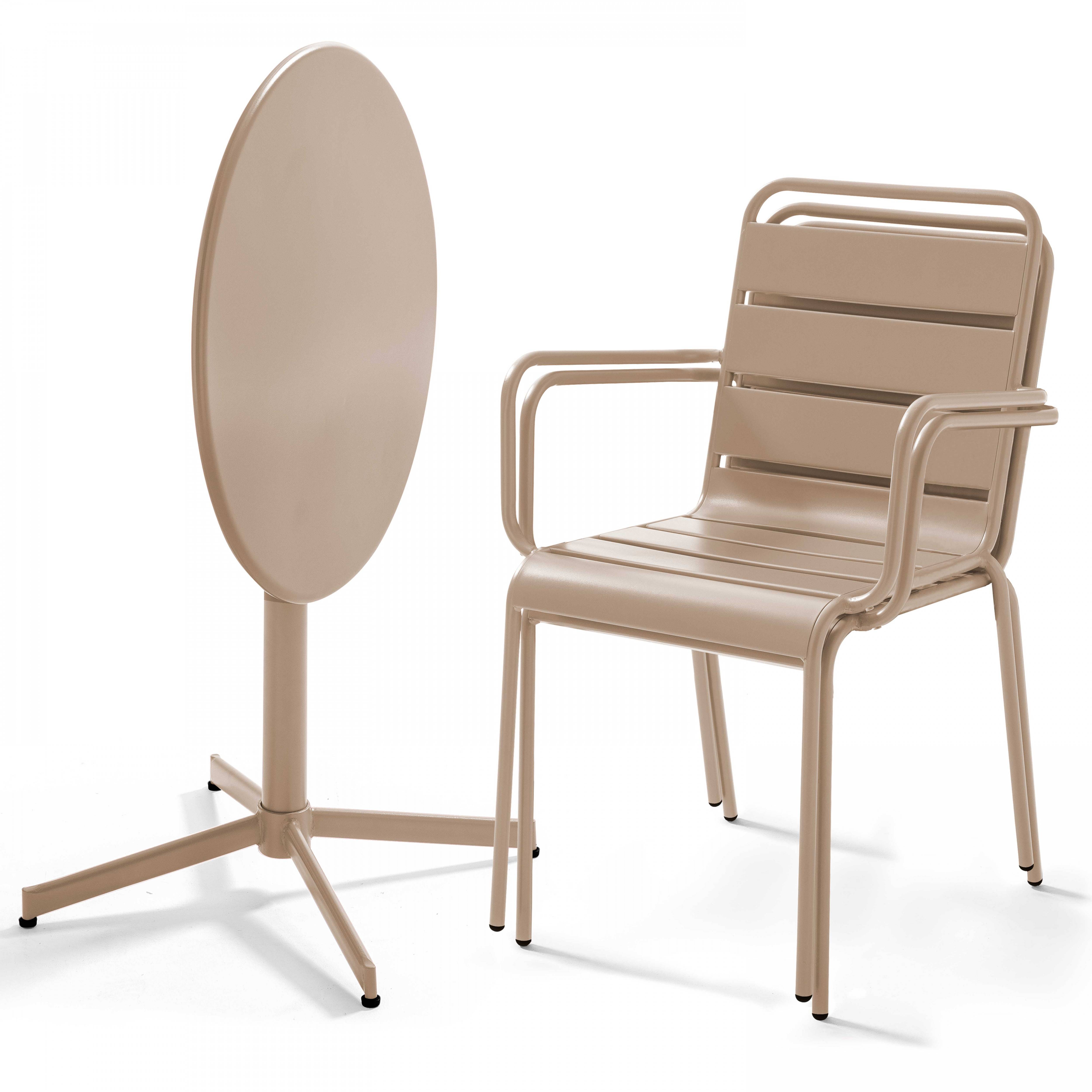 Oviala - Ensemble table de jardin et 2 fauteuils métal taupe Palavas - Oviala - Image 2