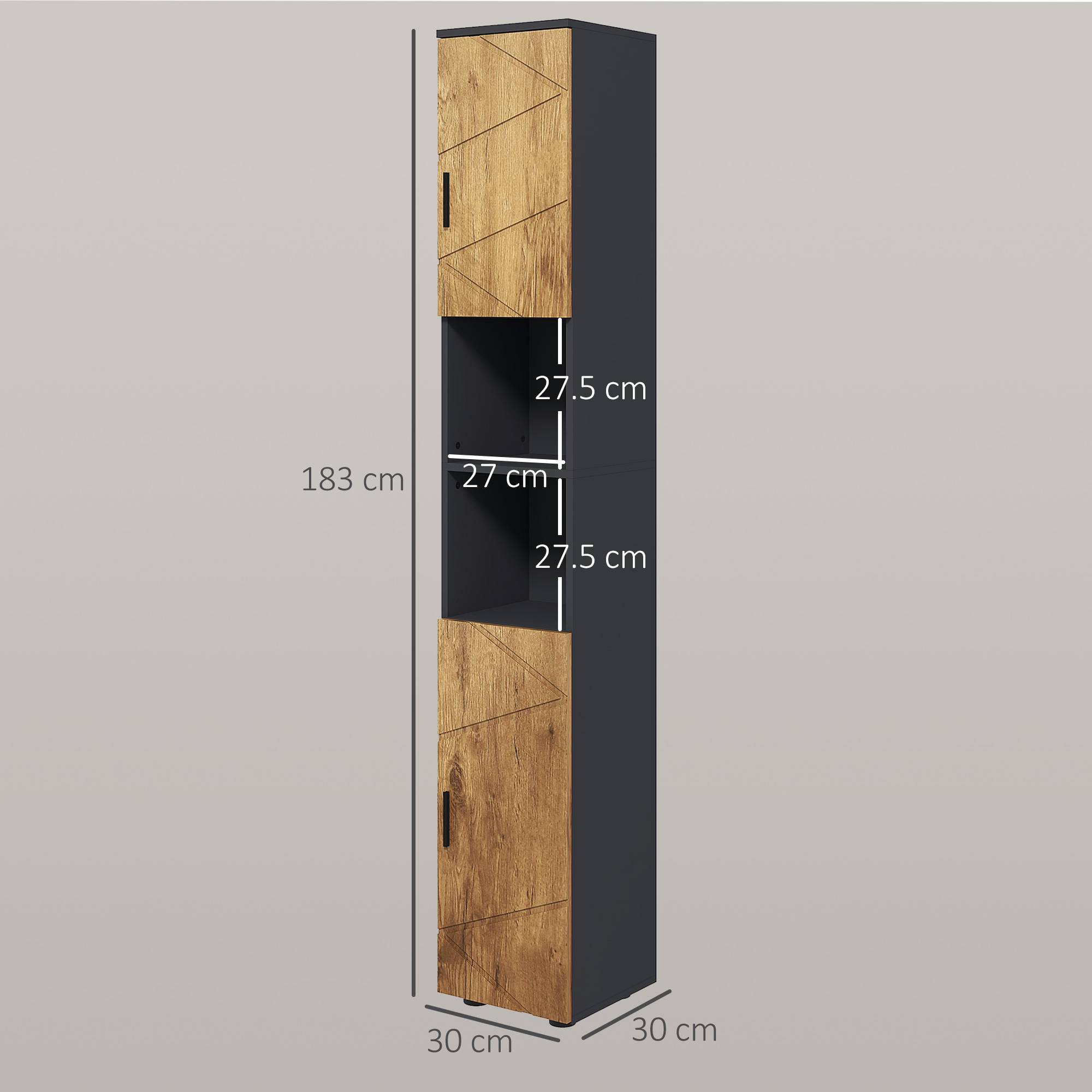 Sans Marque - Armoire salle bain haute étroite 30x30x183 cm chêne gris foncé - Image 5