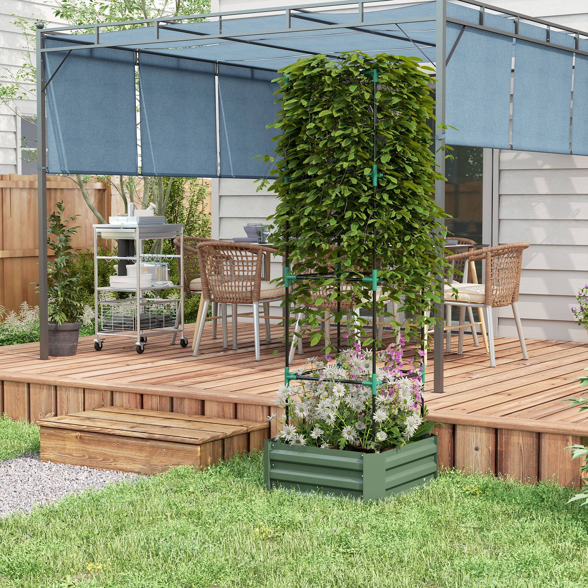Jardinière acier galvanisé vert 61 x 61 x 187 cm - PANGIVO - Image 9