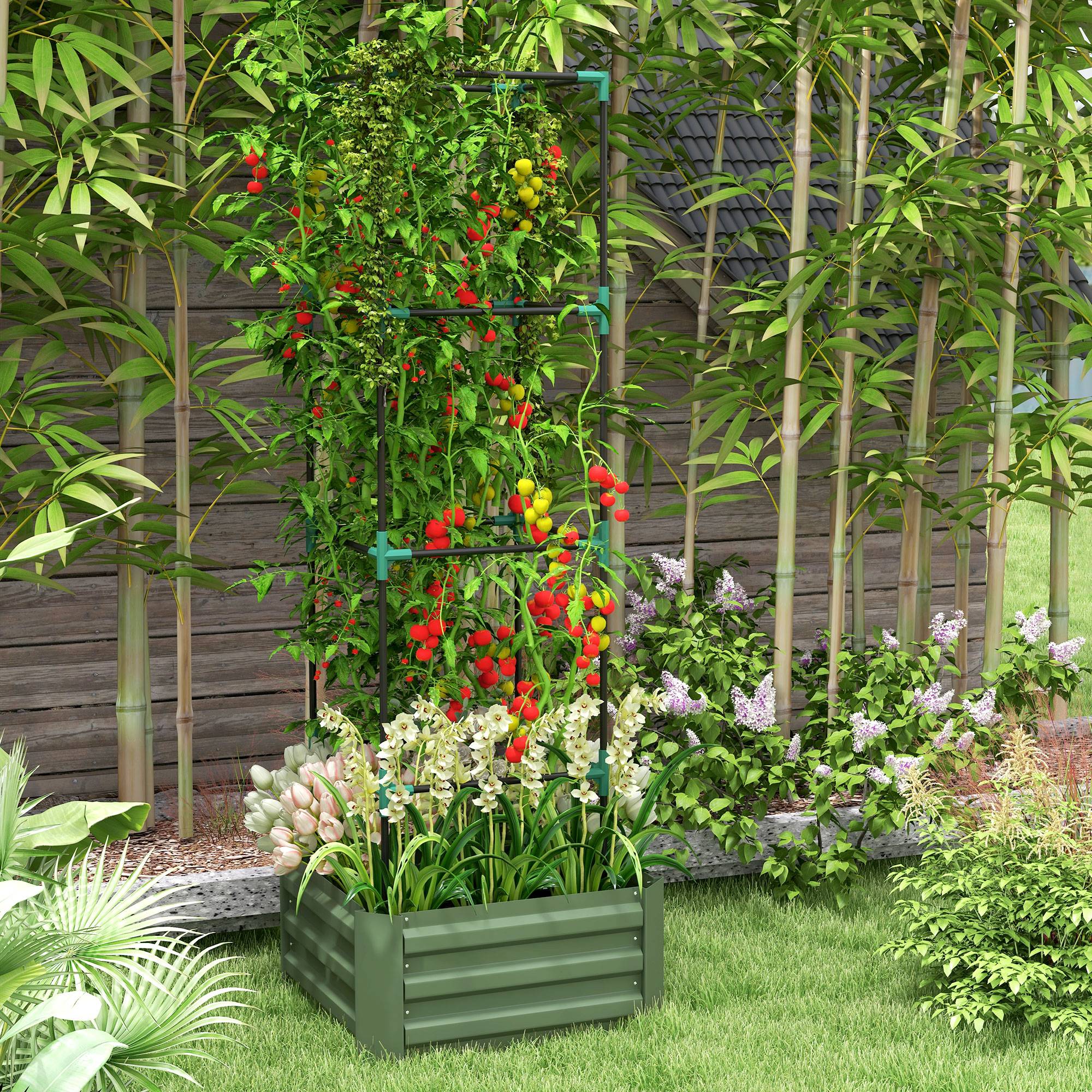 Jardinière acier galvanisé vert 61 x 61 x 187 cm - PANGIVO - Image 4