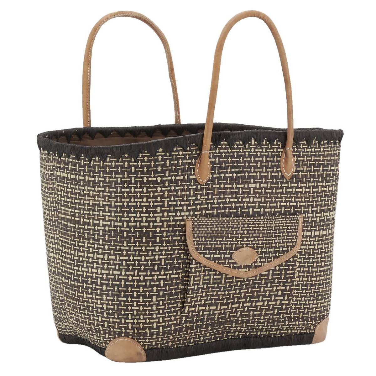 Aubry Gaspard - Sac en jonc teinté et anses en cuir Grand modèle - Image 1