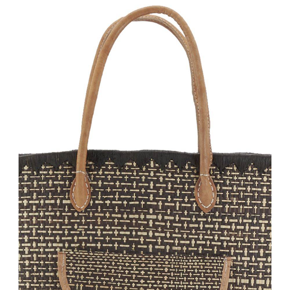 Aubry Gaspard - Sac en jonc teinté et anses en cuir Grand modèle - Image 3