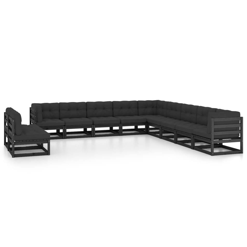 Helloshop26 - Salon de jardin meuble d'extérieur ensemble de mobilier 11 pièces avec coussins noir bois de pin massif - Image 1