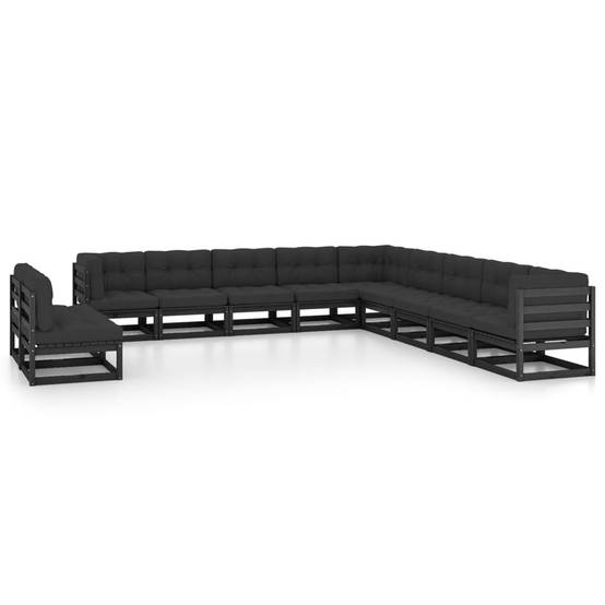 Helloshop26 - Salon de jardin meuble d'extérieur ensemble de mobilier 11 pièces avec coussins noir bois de pin massif - Image 2