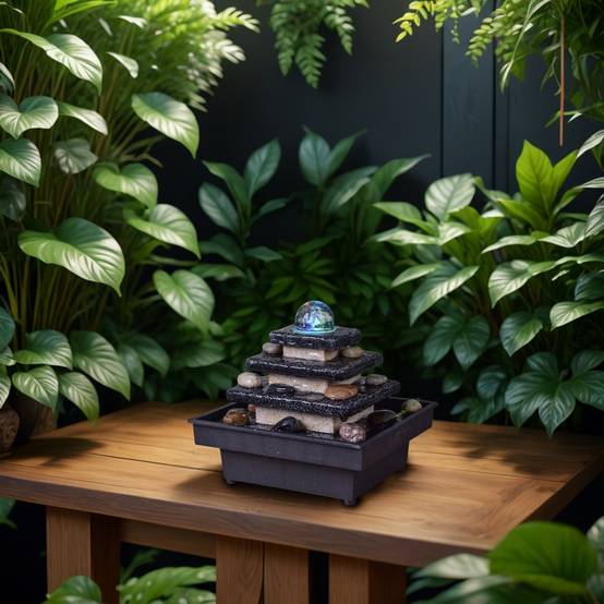 Zen Light - Fontaine d'Intérieur Eka - Fontaine Cascade Escalier Temple - Décoration Zen Relaxante - Éclairage Led - H 18cm – Zen'Light - Image 4