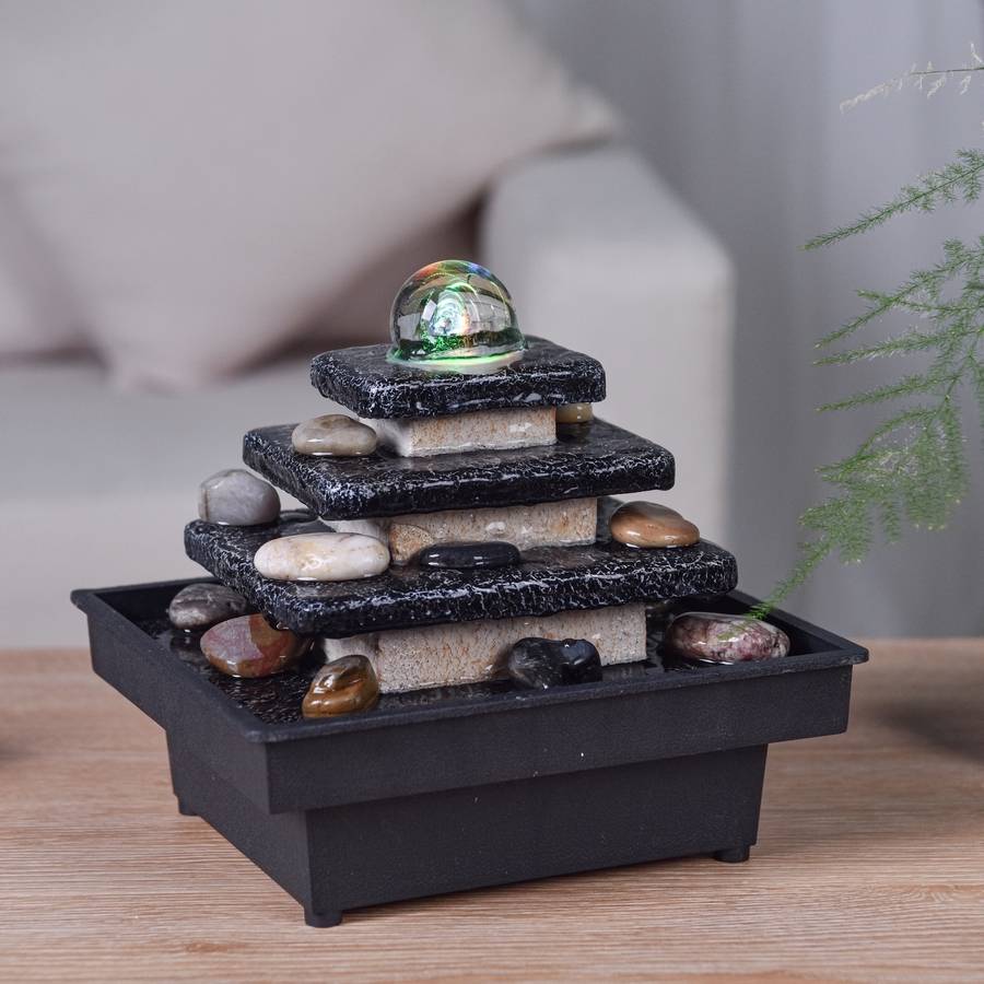Zen Light - Fontaine d'Intérieur Eka - Fontaine Cascade Escalier Temple - Décoration Zen Relaxante - Éclairage Led - H 18cm – Zen'Light - Image 5
