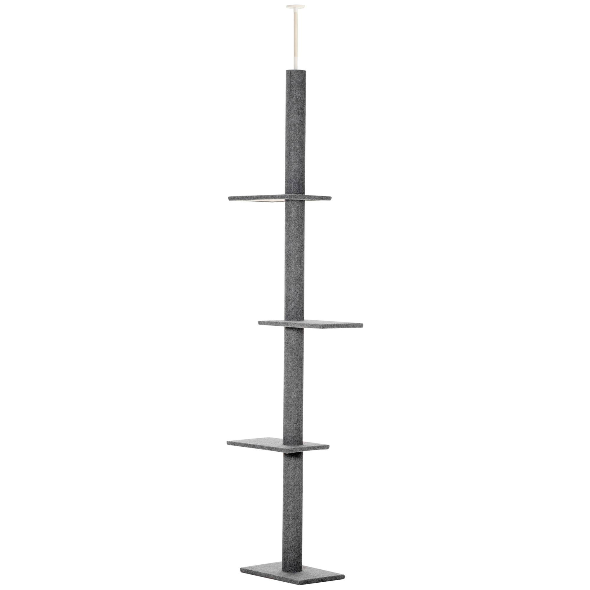 Arbre à chat plafond panneaux de particules et peluche gris 43 x 27 x 260 cm - PANGIVO - Image 2
