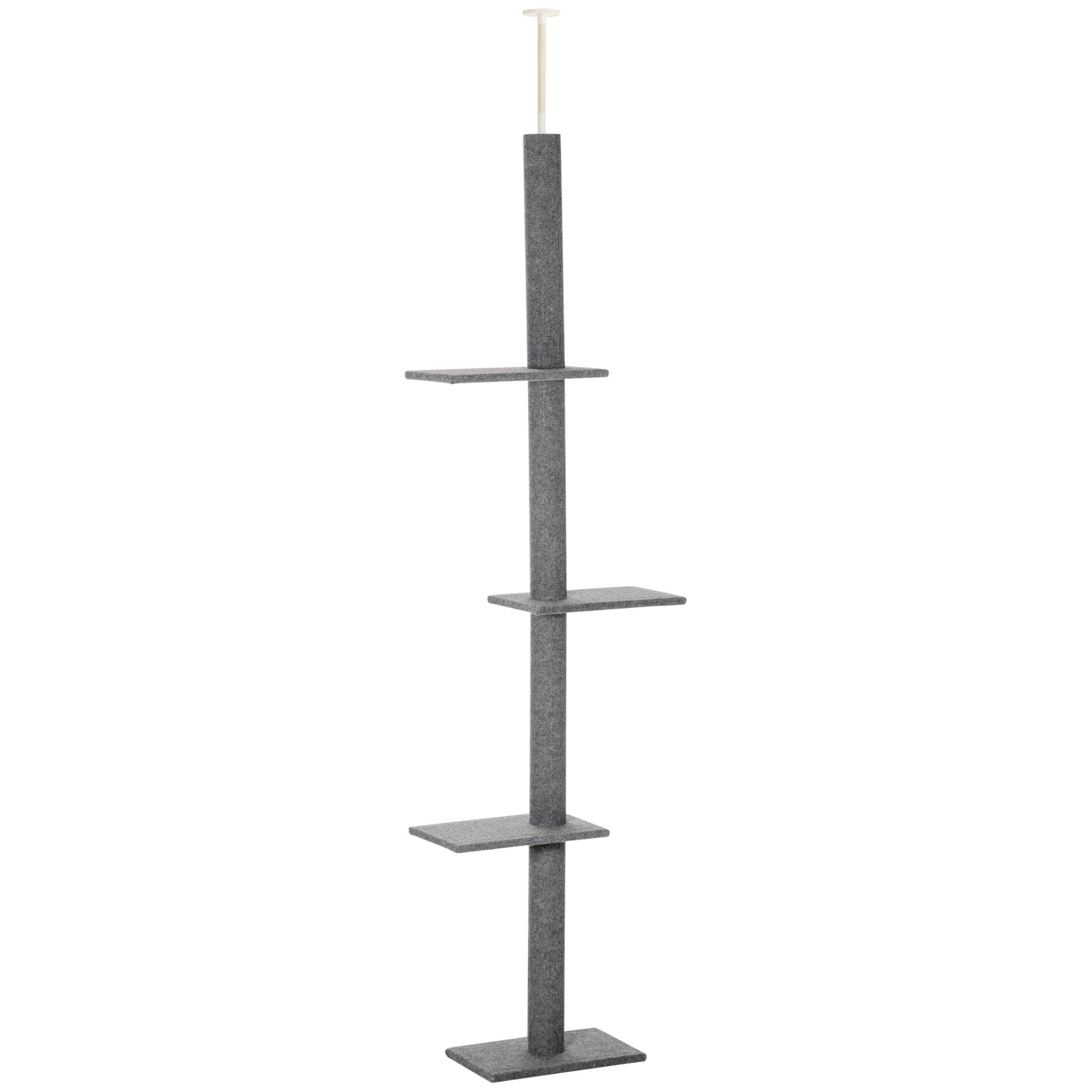 Arbre à chat plafond panneaux de particules et peluche gris 43 x 27 x 260 cm - PANGIVO - Image 1