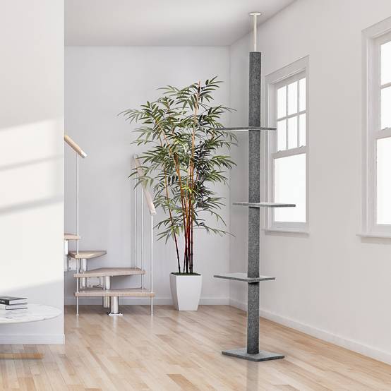 Arbre à chat plafond panneaux de particules et peluche gris 43 x 27 x 260 cm - PANGIVO - Image 4