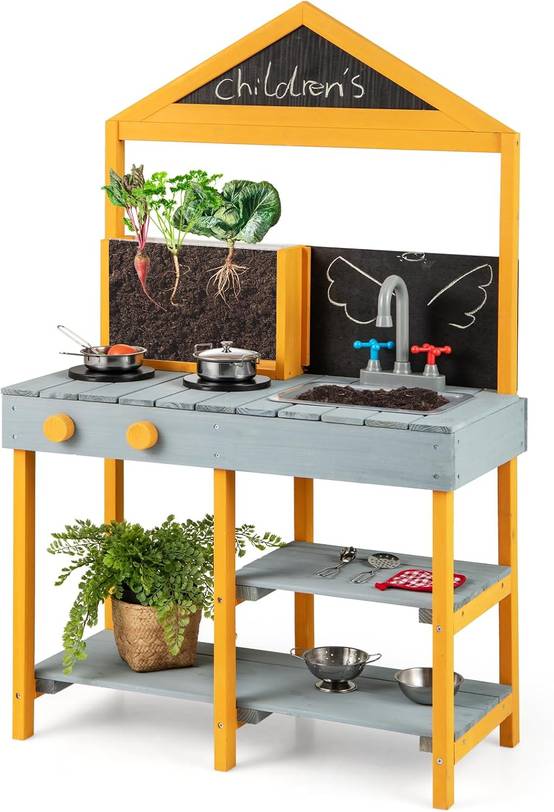 ROBUD Cuisine en Bois pour Enfants, Cuisine de Jeu Moderne de Style Marbre avec Four Réel ROBUD Cuisine en Bois pour Enfants, Cuisine de Jeu Moderne de Style Marbre avec Four Réel