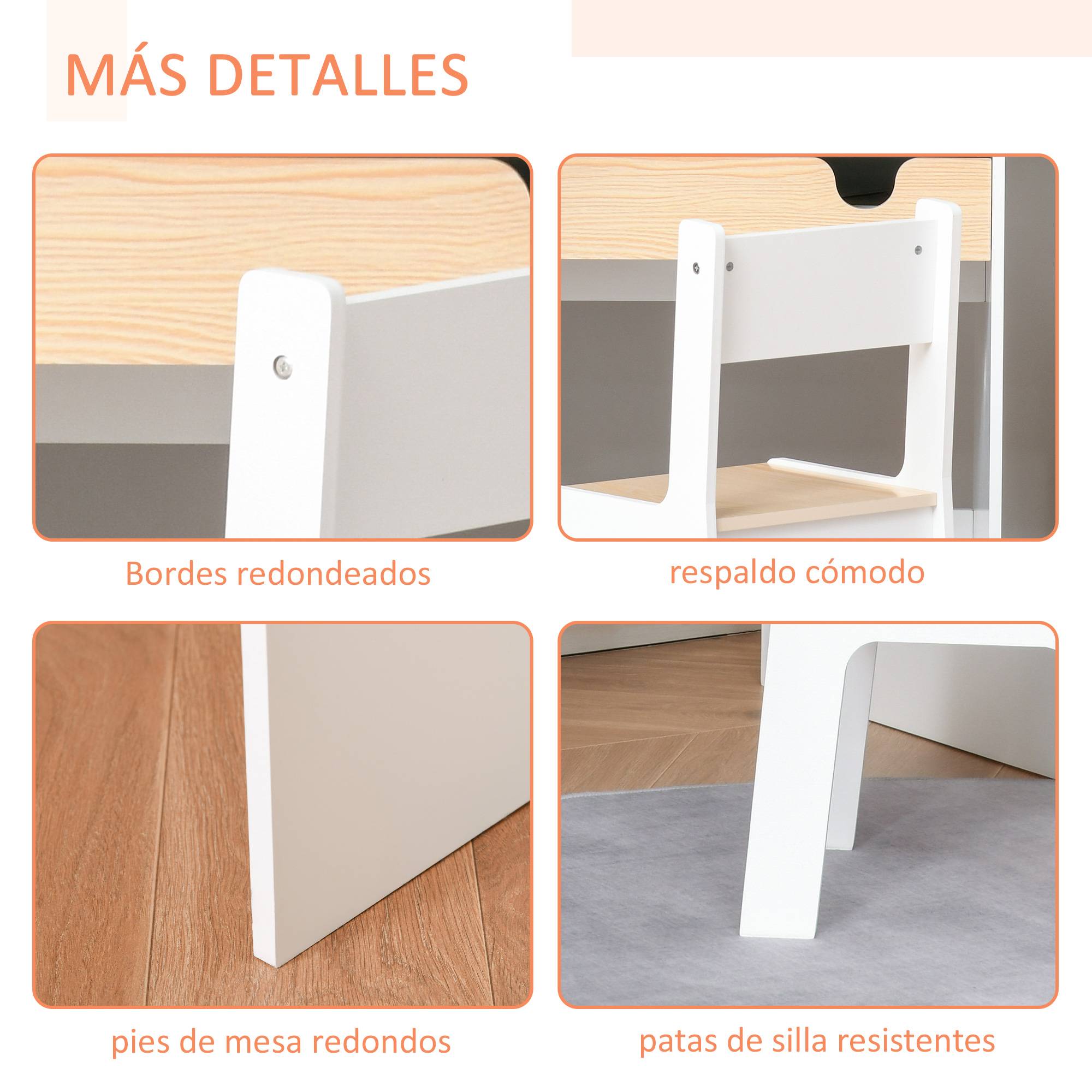 Bureau enfant avec chaise 3-6 ans, tiroir et étagère livres, 70×50×75 cm, blanc et naturel - Image 8