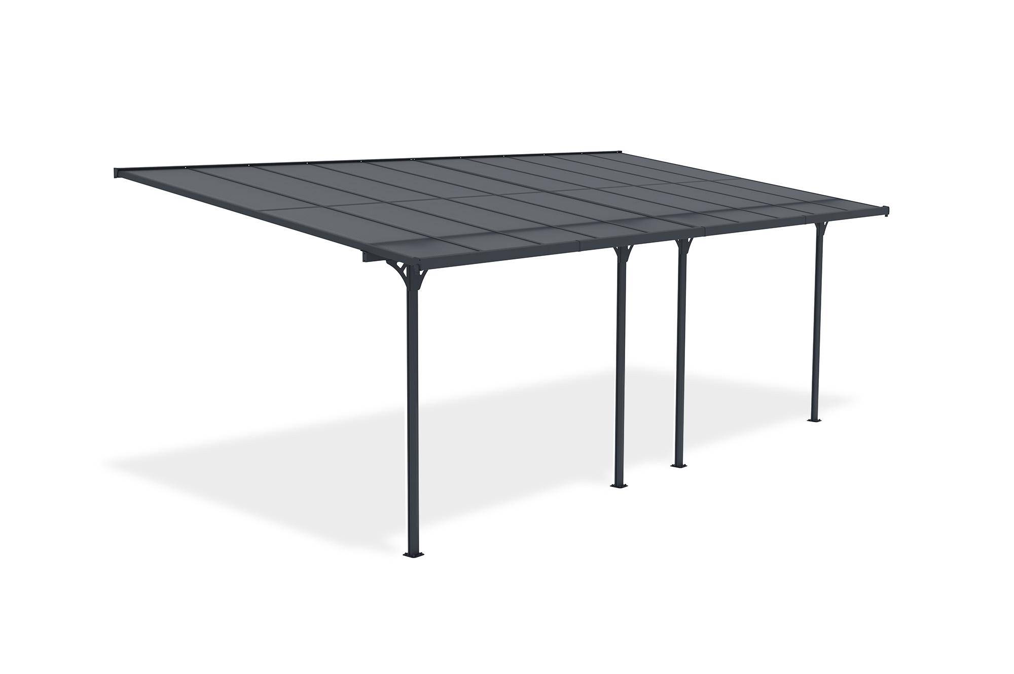 CAZEBOO - Cazeboo Pergola/Carport adossée 18m² KLEO 6x3 m gris - toit terrasse en aluminium et polycarbonate - Image 4