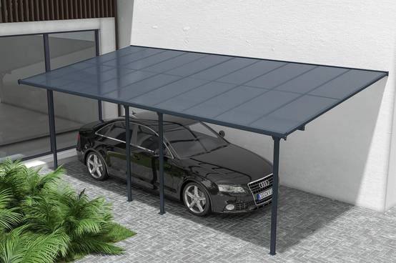 CAZEBOO - Cazeboo Pergola/Carport adossée 18m² KLEO 6x3 m gris - toit terrasse en aluminium et polycarbonate - Image 5