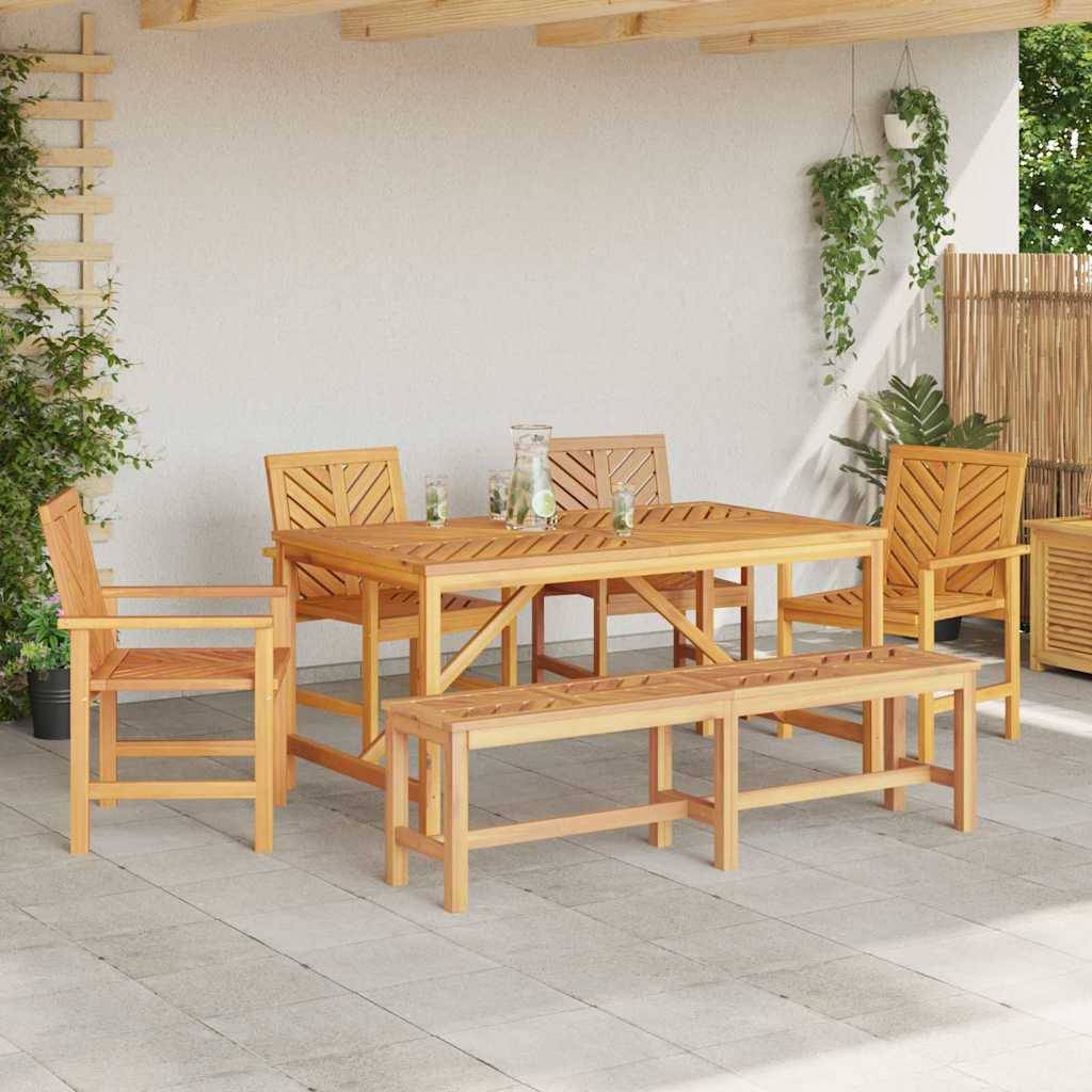 Ensemble de salle à manger jardin bois d'acacia massif huilé marron 150 x 90 x 74 cm (6 pièces), Poids :71kg - PANGIVO - Image 4