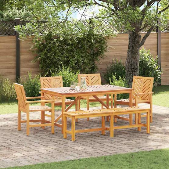 Ensemble de salle à manger jardin bois d'acacia massif huilé marron 150 x 90 x 74 cm (6 pièces), Poids :71kg - PANGIVO - Image 1