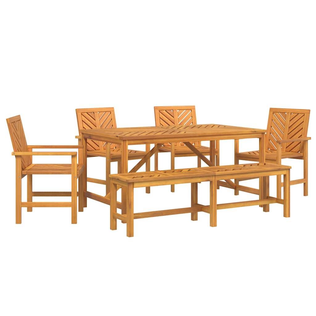 Ensemble de salle à manger jardin bois d'acacia massif huilé marron 150 x 90 x 74 cm (6 pièces), Poids :71kg - PANGIVO - Image 2