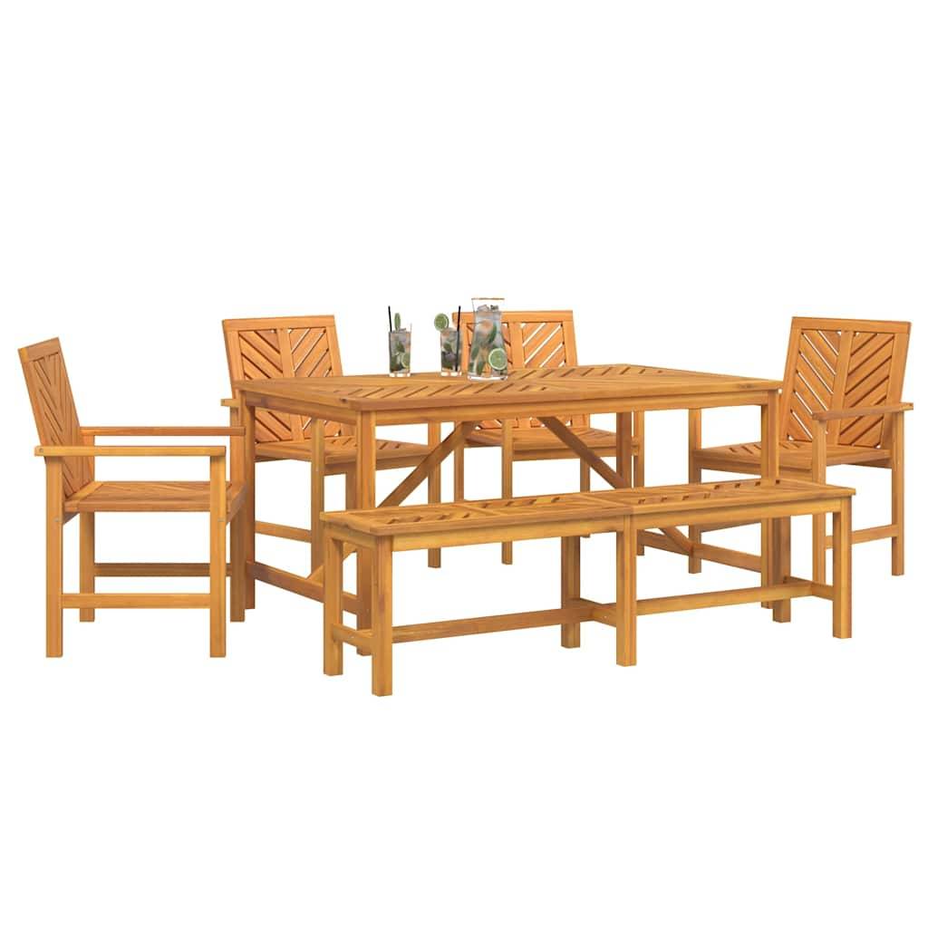Ensemble de salle à manger jardin bois d'acacia massif huilé marron 150 x 90 x 74 cm (6 pièces), Poids :71kg - PANGIVO - Image 3