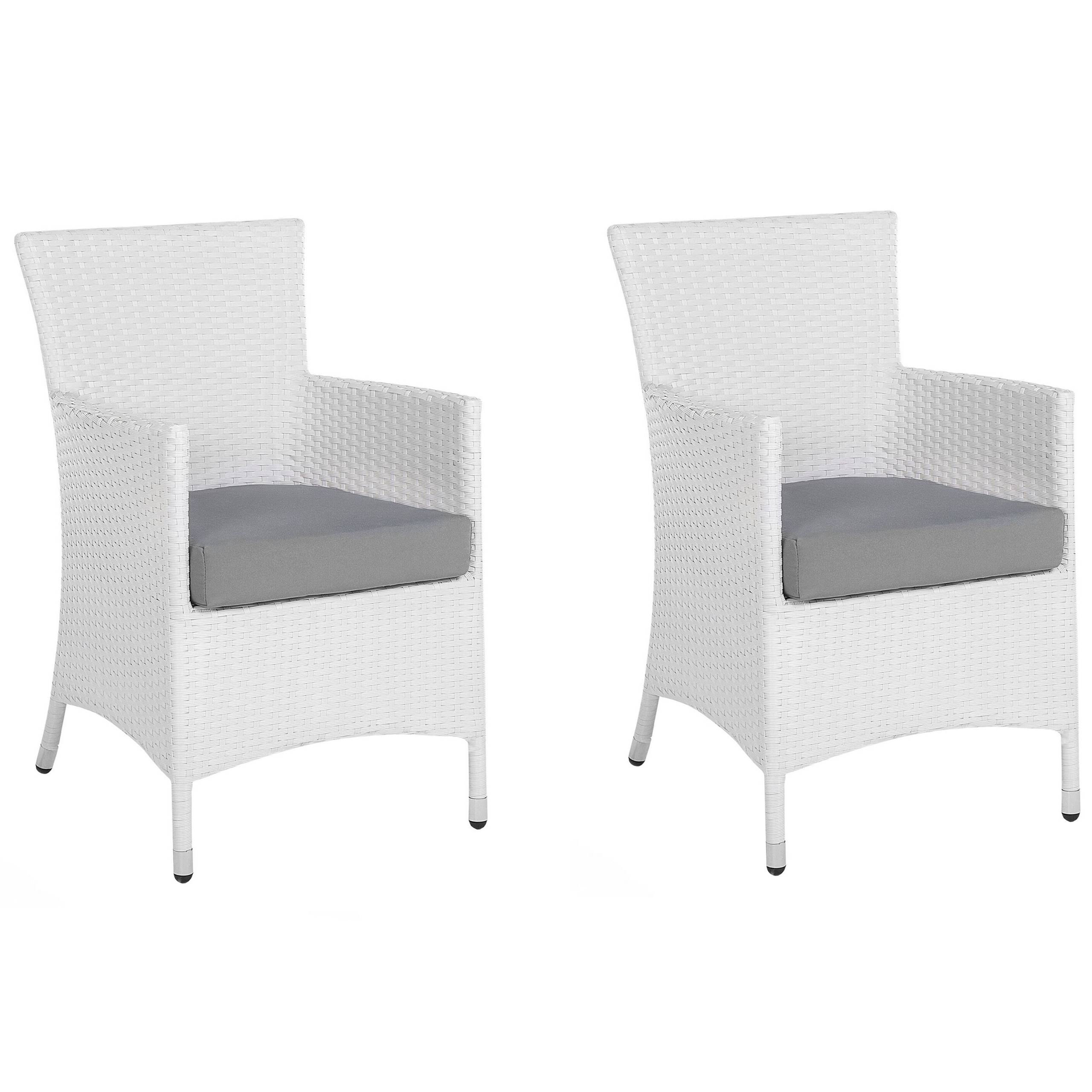 Beliani - Lot 2 Chaises Grises en Rotin Fauteuils de Jardin avec Coussins Blancs Confort d\'Assise et Style Moderne pour Extérieur Contemporain - Image 1