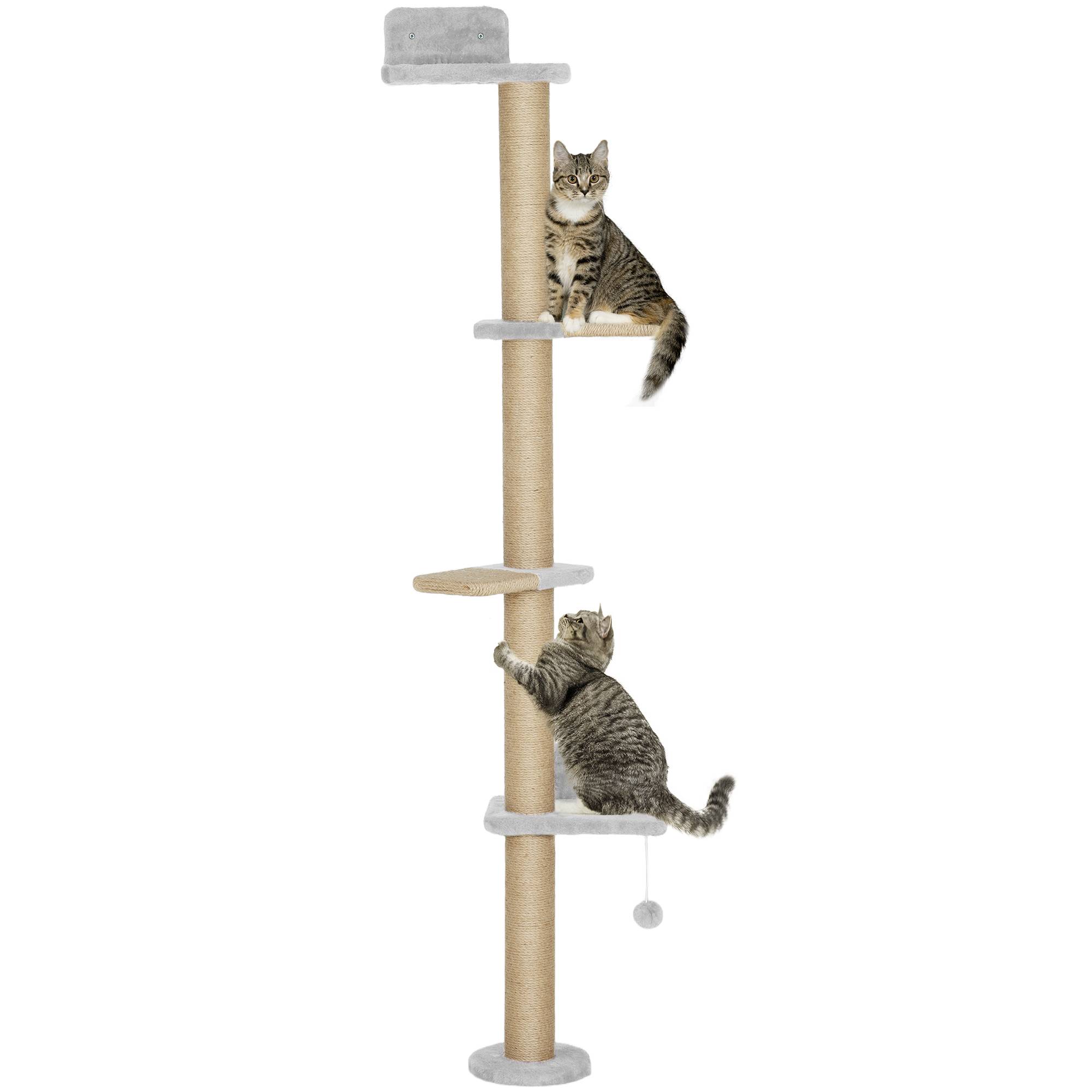 Arbre à chat mural à 5 niveaux, griffoir étroit avec balle et poteaux à griffer, 48 x 21 x 180 cm, gris clair - Image 1