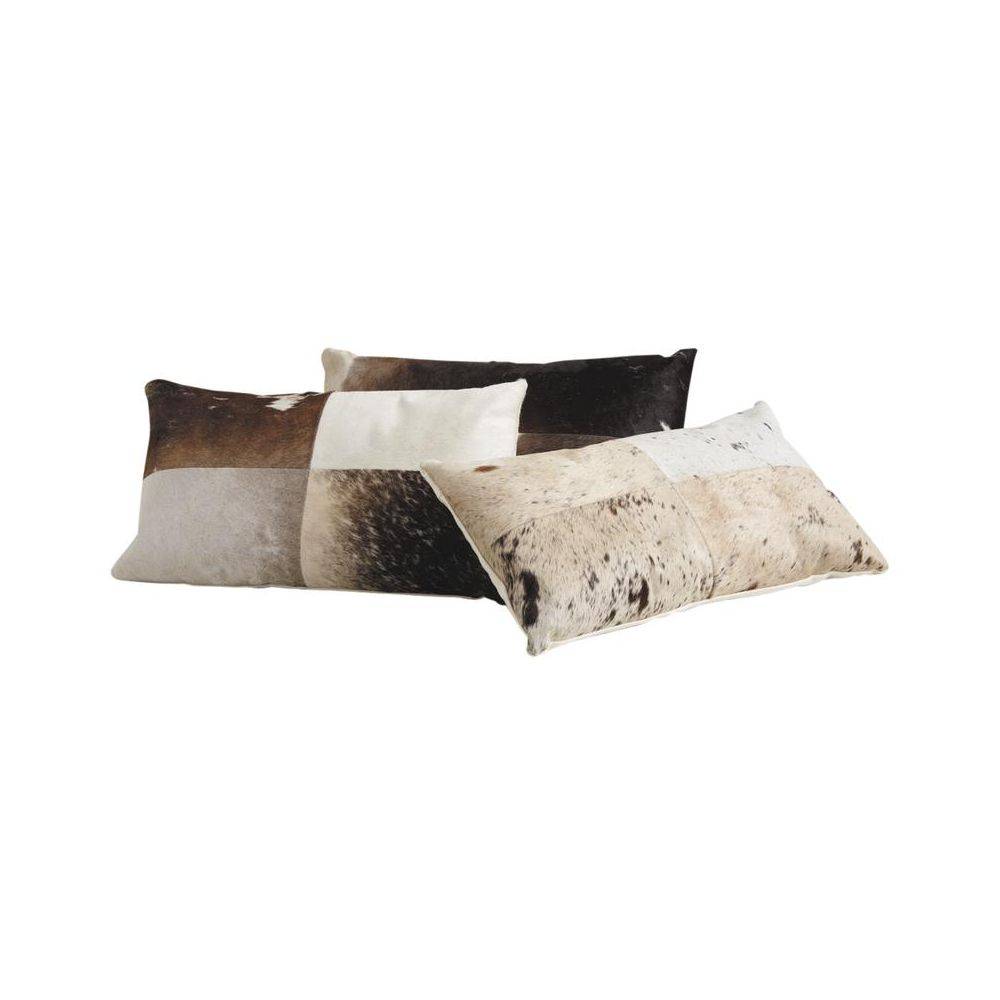 Aubry Gaspard - Coussin en peau de vache véritable modèle aléatoire Marron et blanc 50x30 - Image 4