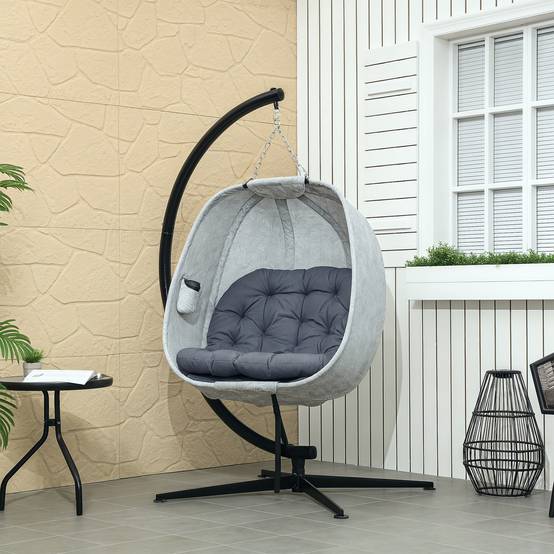 Fauteuil suspendu de jardin acier toile textilène respirante pliable gris - ComfortXL Outdoor Living - Image 3
