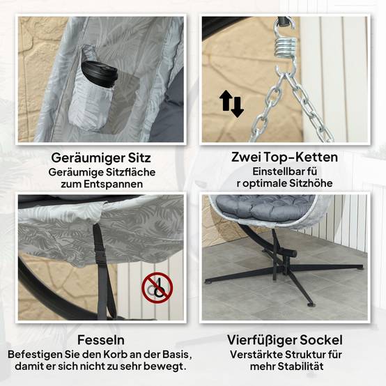 Fauteuil suspendu de jardin acier toile textilène respirante pliable gris - ComfortXL Outdoor Living - Image 9