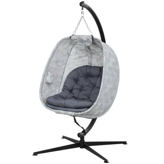 Fauteuil suspendu de jardin acier toile textilène respirante pliable gris - ComfortXL Outdoor Living - Image 2