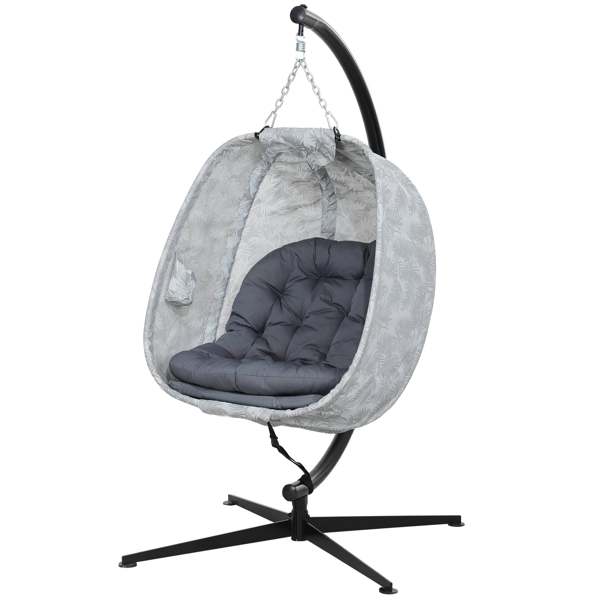 Fauteuil suspendu de jardin acier toile textilène respirante pliable gris - ComfortXL Outdoor Living - Image 2