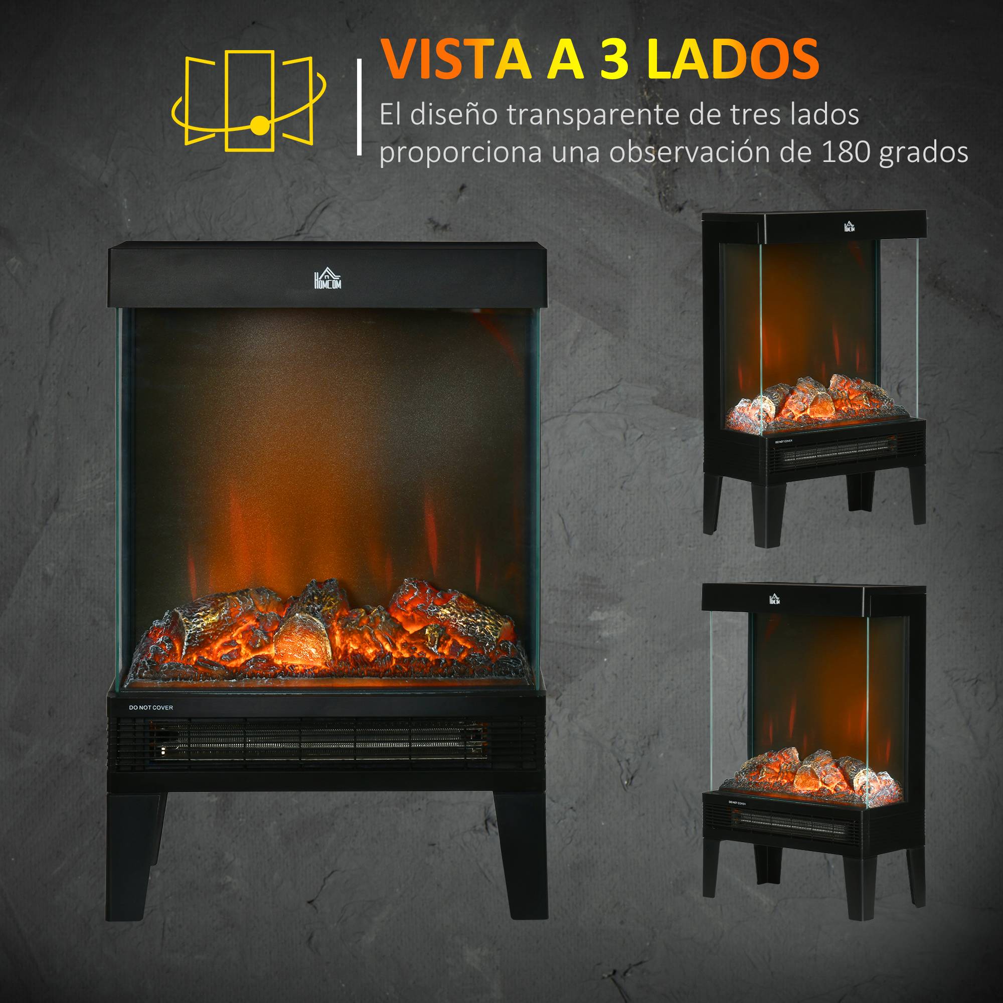 Cheminée électrique 1000W/2000W chauffage cheminée flamme LED réglable jusqu'à 15-20 m² 40,5x20x62 cm noir - Image 7
