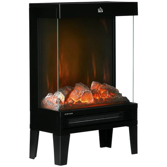 Cheminée électrique 1000W/2000W chauffage cheminée flamme LED réglable jusqu'à 15-20 m² 40,5x20x62 cm noir - Image 1