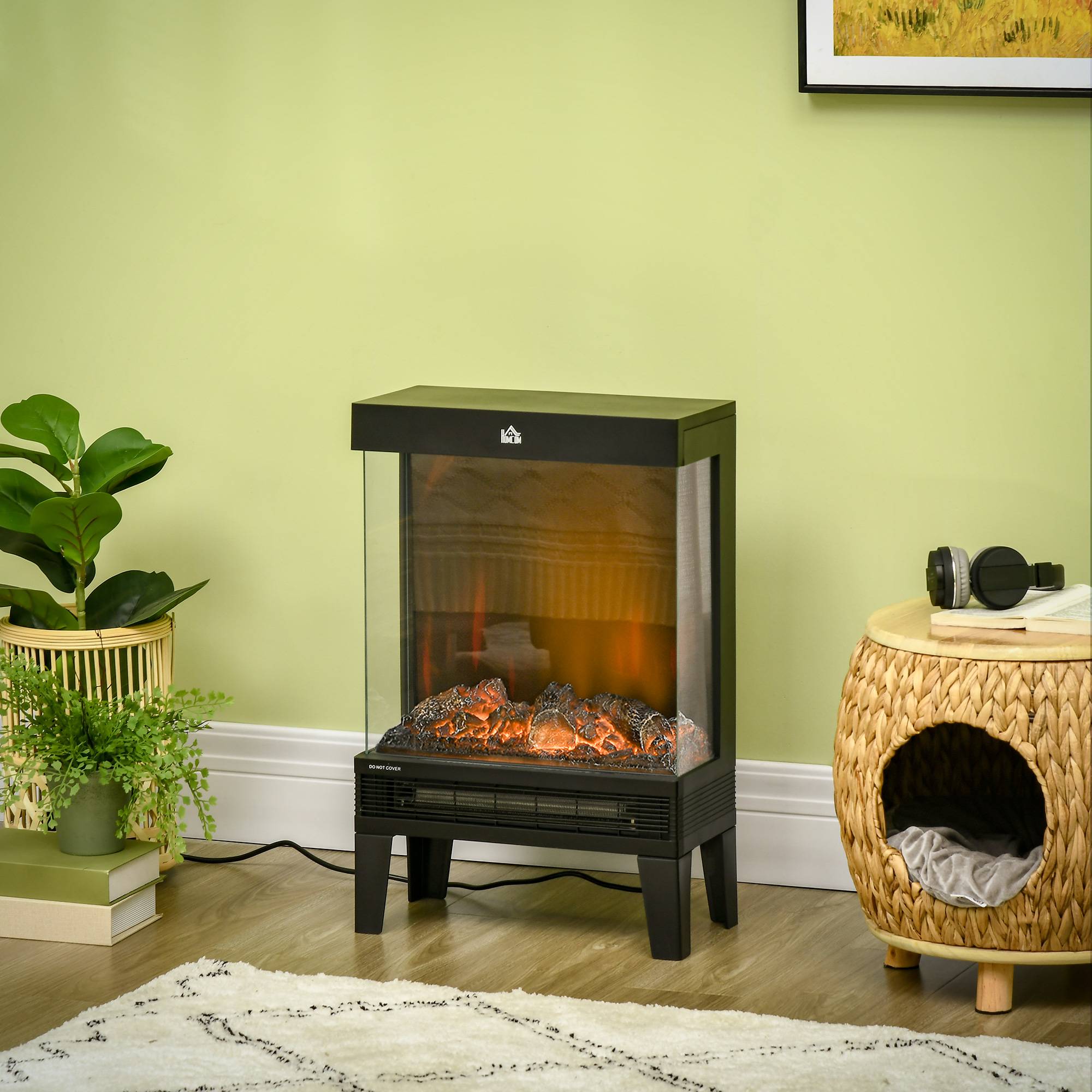Cheminée électrique 1000W/2000W chauffage cheminée flamme LED réglable jusqu'à 15-20 m² 40,5x20x62 cm noir - Image 4