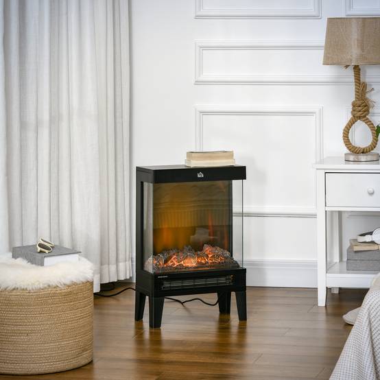 Cheminée électrique 1000W/2000W chauffage cheminée flamme LED réglable jusqu'à 15-20 m² 40,5x20x62 cm noir - Image 3