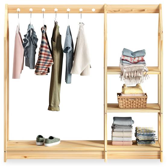 Atmosphera Kids Penderie Pour Enfant En Bois Dream - 76 X H.126 Cm Marron - Rangement Pratique Et Économiseur D'Espace
