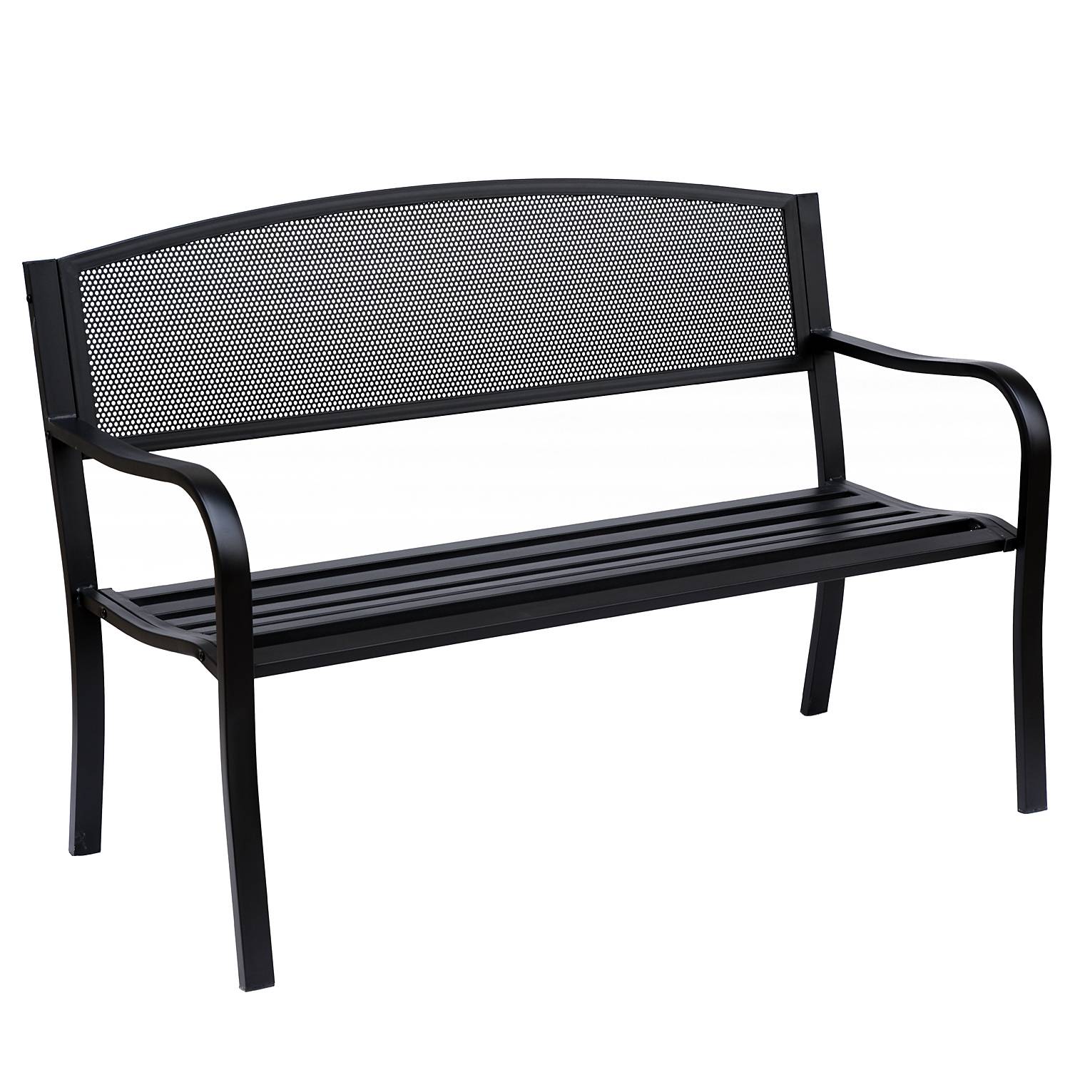 Banc 3 Places de Jardin terrasse Style Contemporain 127L x 60l x 87H cm métal époxy anticorrosion Noir - Image 2