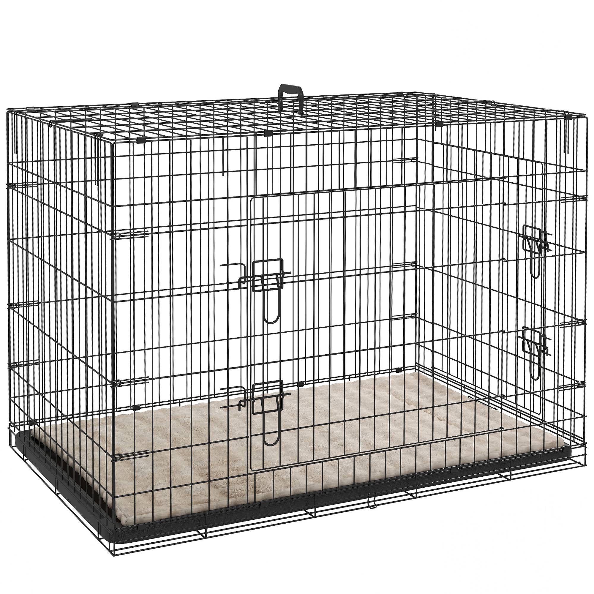 Sans Marque - Cage caisse de transport pliante pour chien poignée, plateau amovible, coussin fourni 105 x 70 x 75 cm noir - Image 1