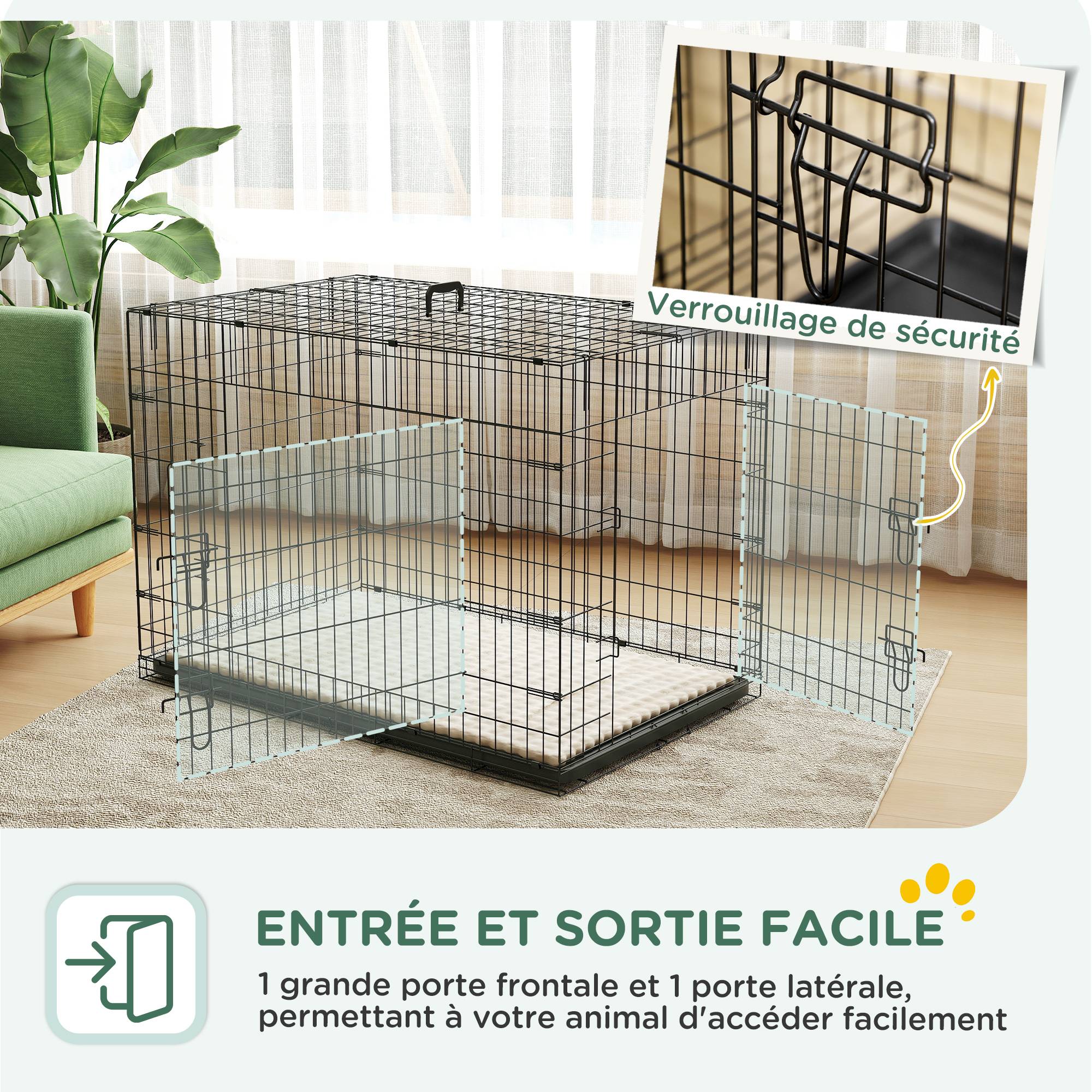 Sans Marque - Cage caisse de transport pliante pour chien poignée, plateau amovible, coussin fourni 105 x 70 x 75 cm noir - Image 7