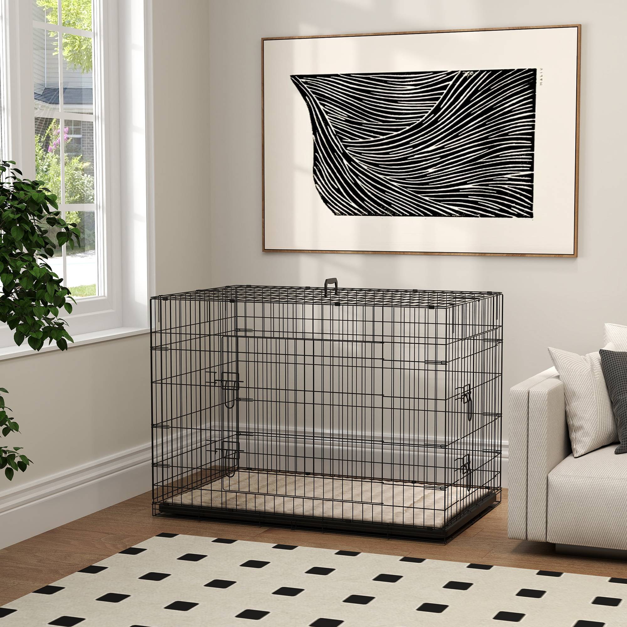 Sans Marque - Cage caisse de transport pliante pour chien poignée, plateau amovible, coussin fourni 105 x 70 x 75 cm noir - Image 10