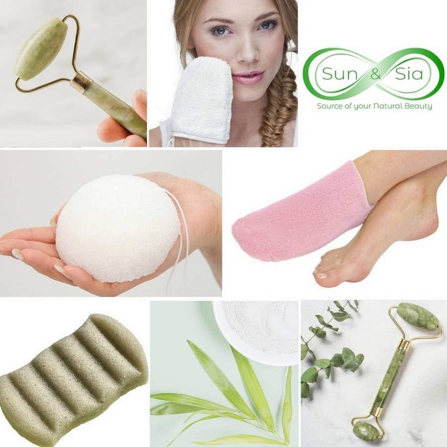 Pack Beauté & Bien-être - Roller Visage Jade + Gant Démaquillant + 2 Éponges Konjac + Chausettes Hydratantes - Image 2