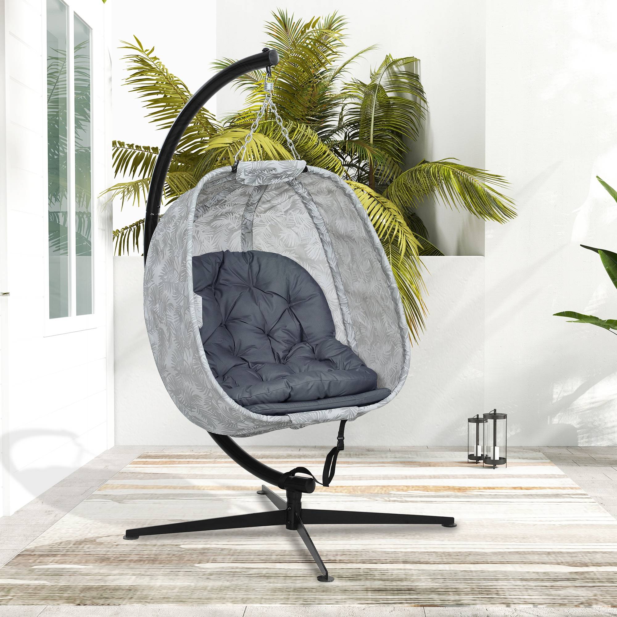 Fauteuil Strandkorb rotin PE gris clair 118x79x160cm, entièrement inclinable avec porte-boissons, parfait pour jardin et terrasse - Image 9