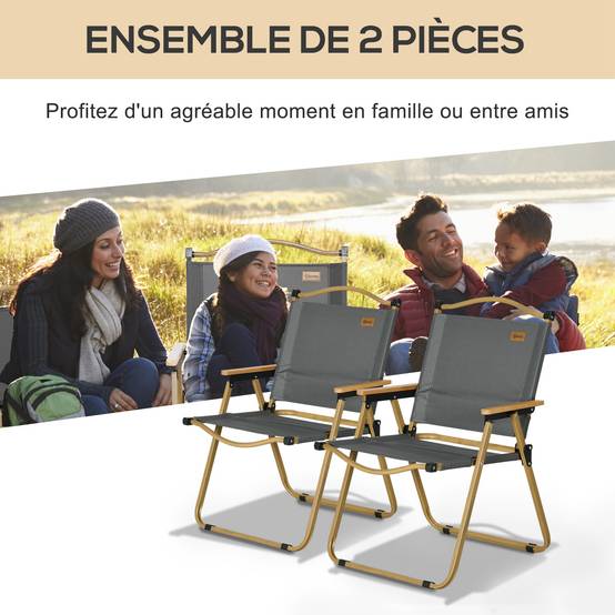 Lot de 2 chaises de camping acier et tissu Oxford gris foncé 54 x 59 x 78 cm - PANGIVO - Image 6