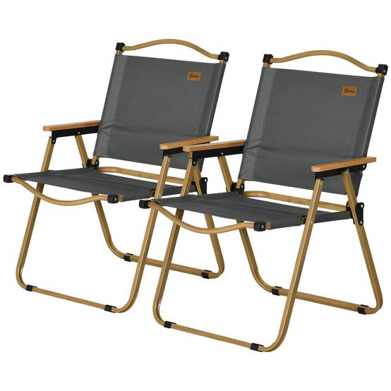 Lot de 2 chaises de camping acier et tissu Oxford gris foncé 54 x 59 x 78 cm - PANGIVO - Image 2