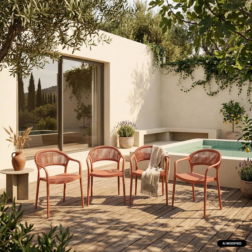 sweeek - Chaise de jardin empilable avec effet corde terracotta (lot de 4) - Jovia | sweeek - Image 1
