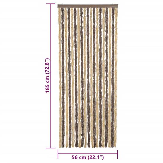 Rideau anti-mouches, Panneau de rideau marron foncé et beige 56x185 cm chenille - Image 7