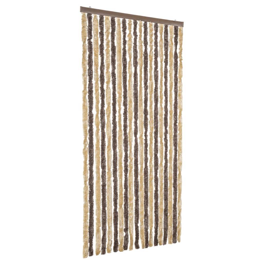 Rideau anti-mouches, Panneau de rideau marron foncé et beige 56x185 cm chenille - Image 1